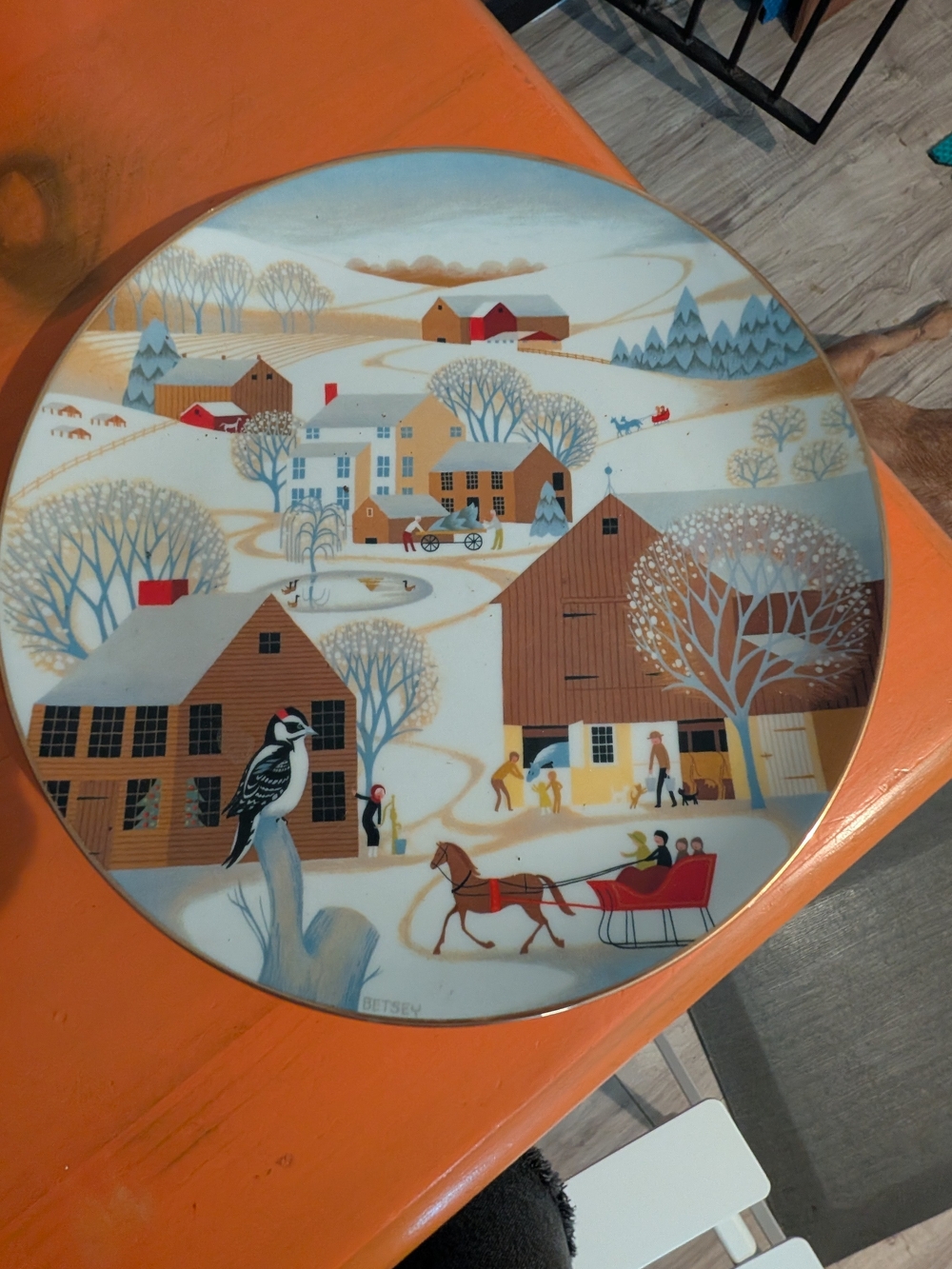 Winter Village Decorative Dinner Plate - White, Brown, Blue